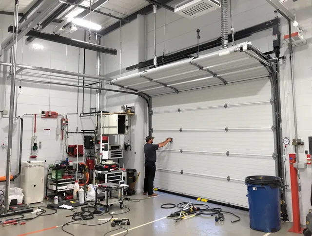 Country Club Garage Door Repair certified technician performing commercial door repair at a Country Club business facility