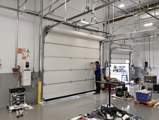 Commercial garage door repair being performed by Country Club Garage Door Repair expert in Country Club