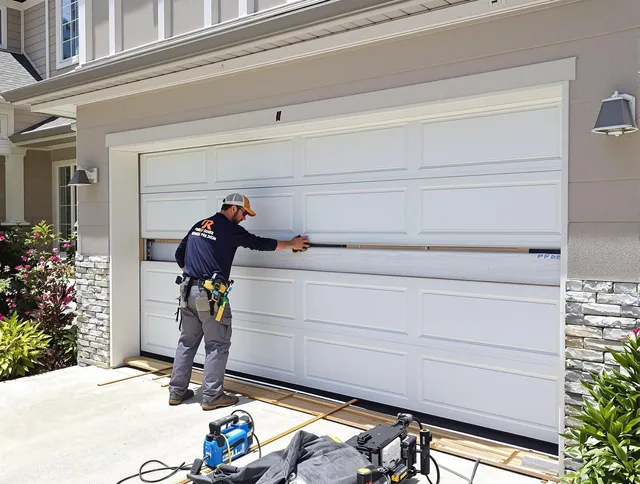 Country Club Garage Door Repair team performing complete garage door replacement at Country Club residence