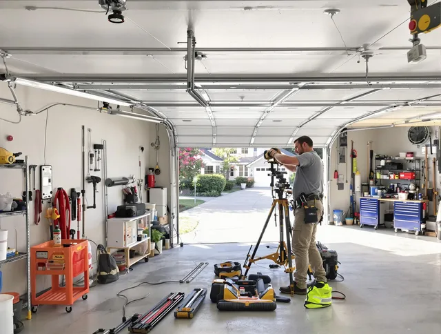 Country Club Garage Door Repair specialist performing laser-guided track alignment in Country Club